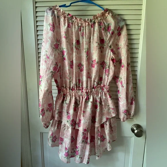 Loveshackfancy Popover Silk Mini Dress in Pink Ivy size XS - Picture 3 of 7